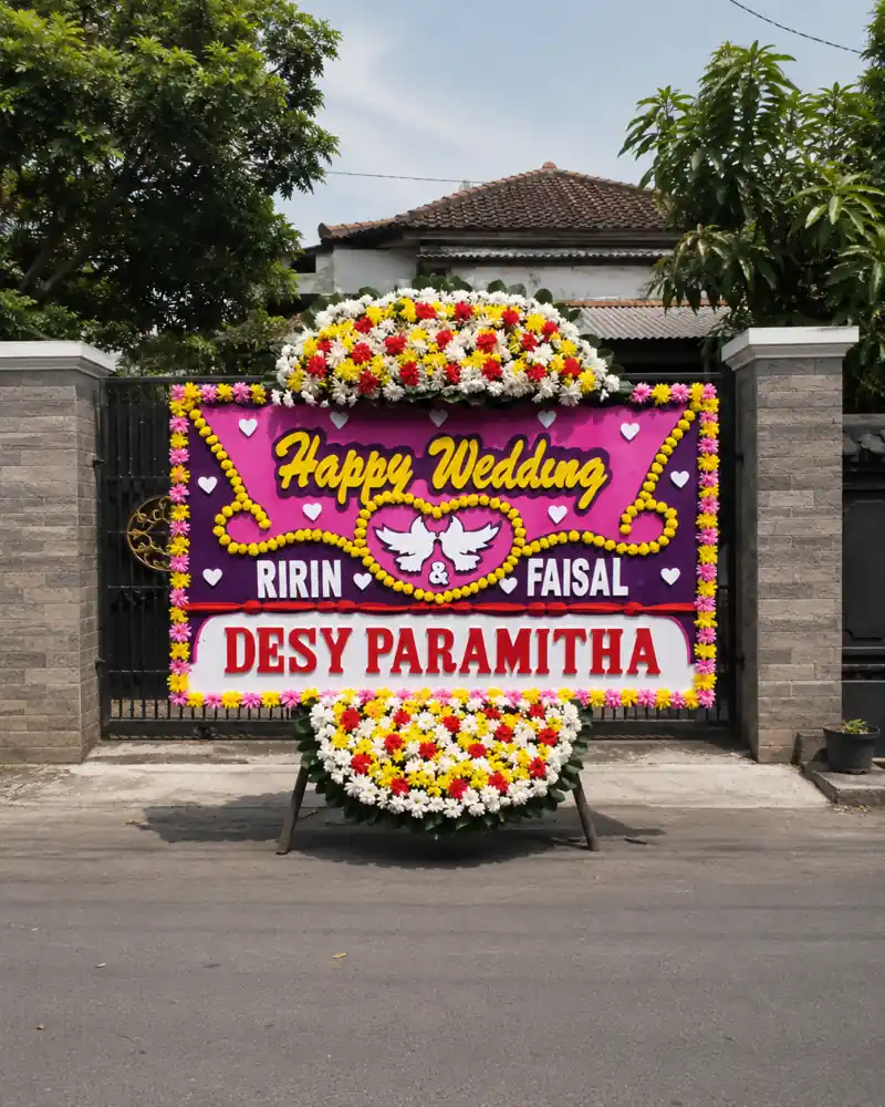 Bunga papan happy wedding