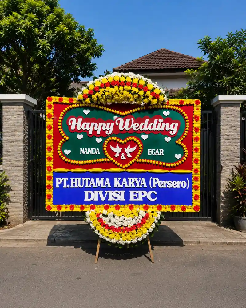 Bunga papan happy wedding